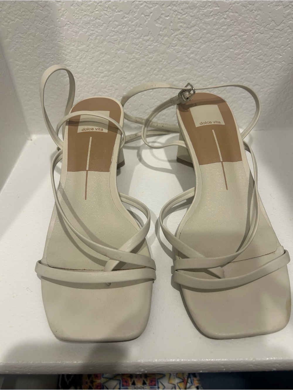 Dolce Vita Ivory Cream Strappy Square-Toe Heels
